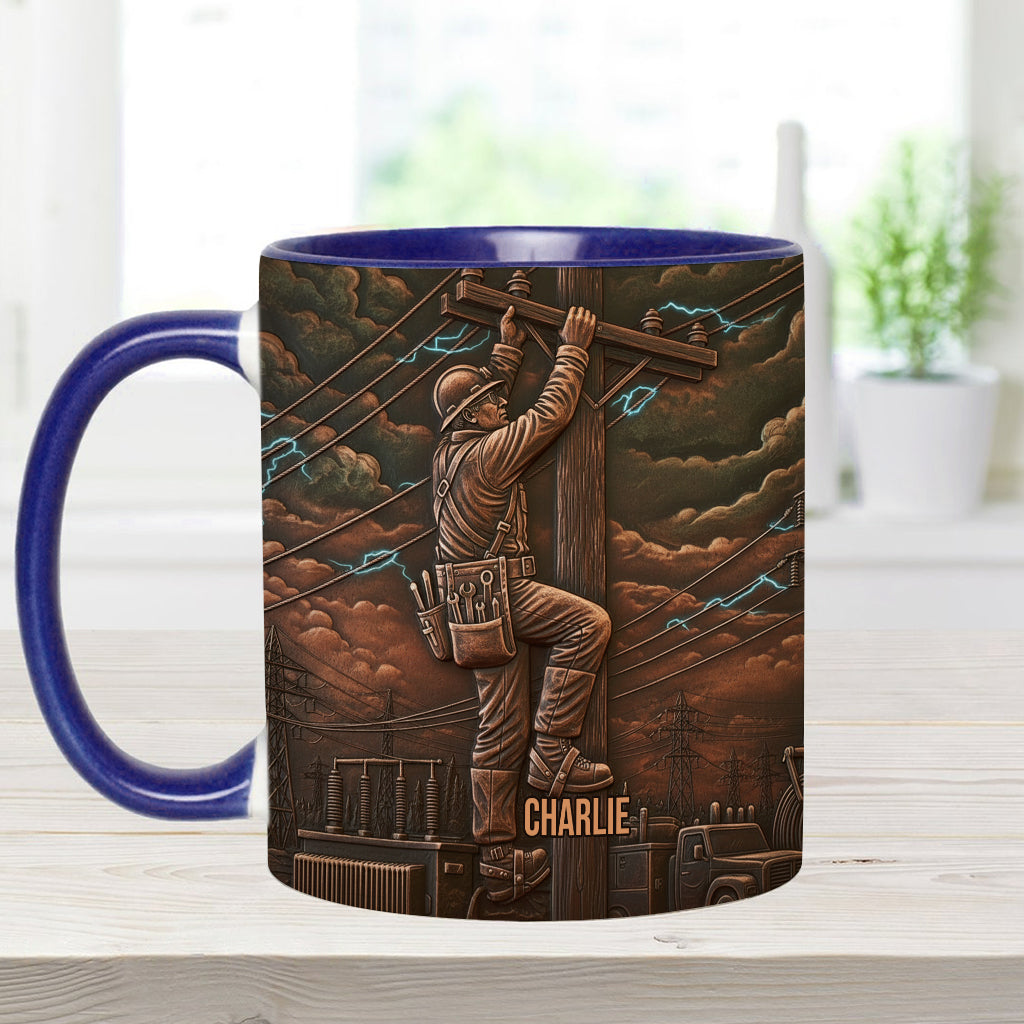 Strongest Lineman - Personalized Lineman Accent Mug