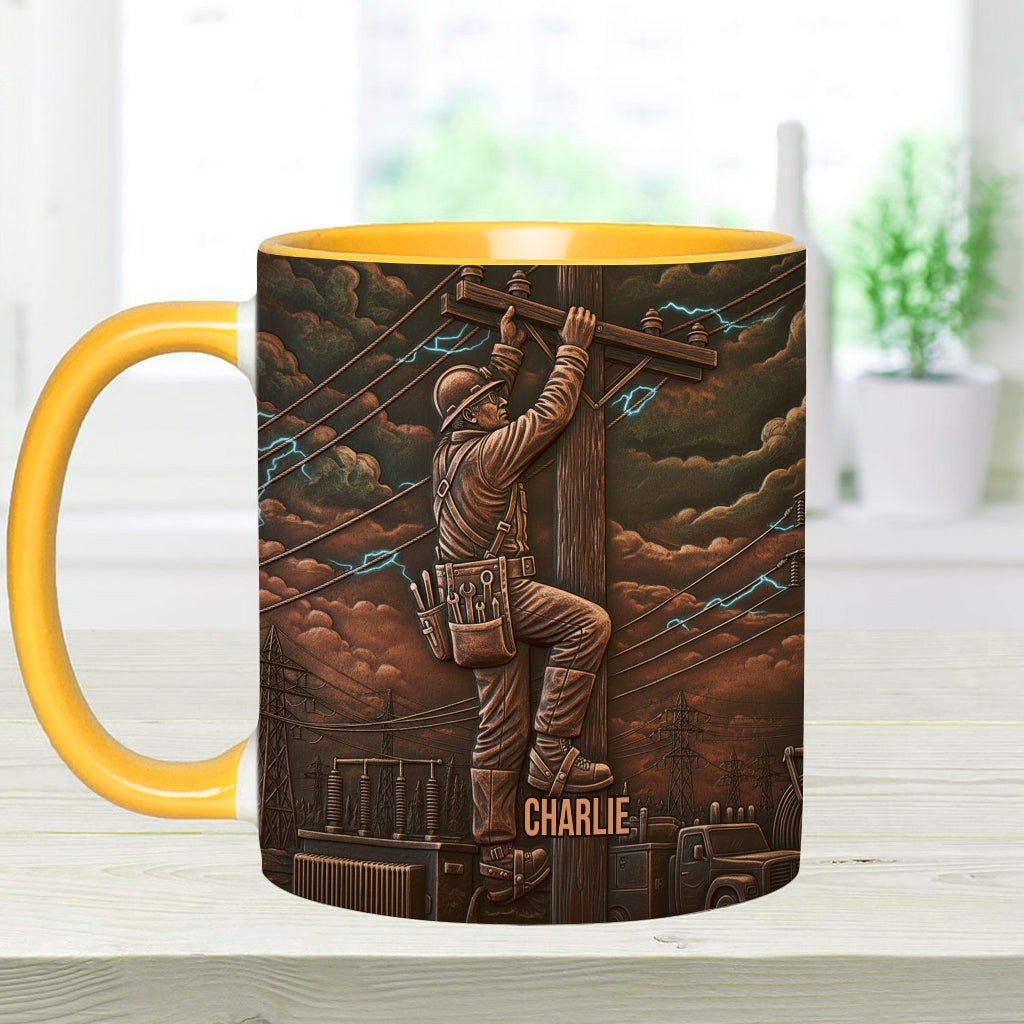 Strongest Lineman - Personalized Lineman Accent Mug