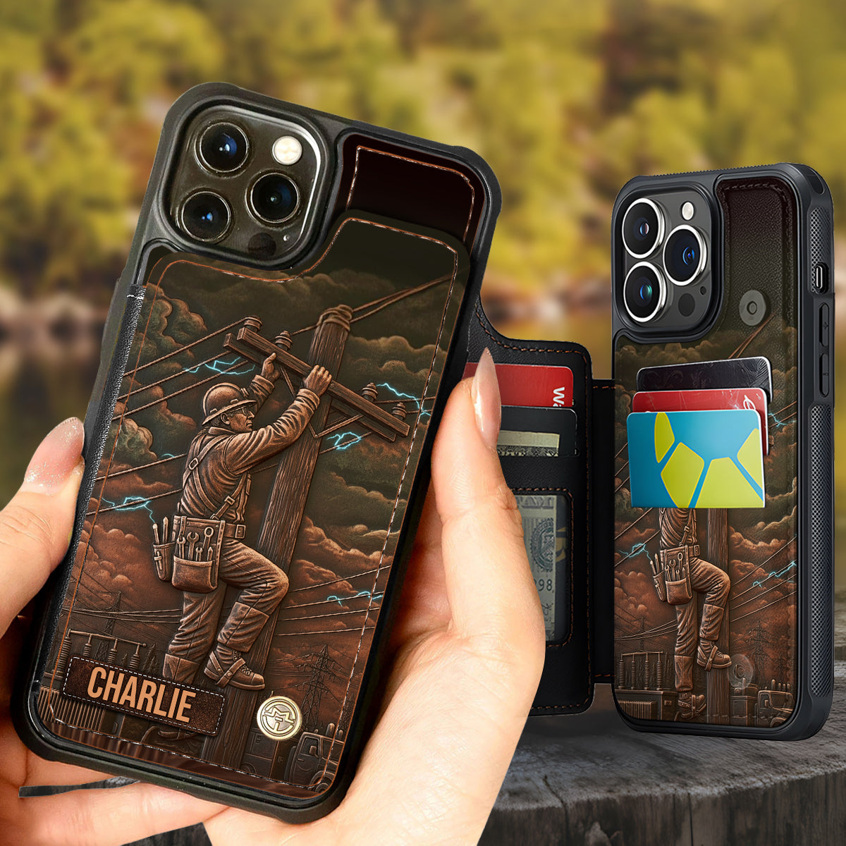 Stärkster Stromleitungsmonteur – Personalisierte Handyhülle mit Stromleitungsmonteur-Motiv und Vollbilddruck