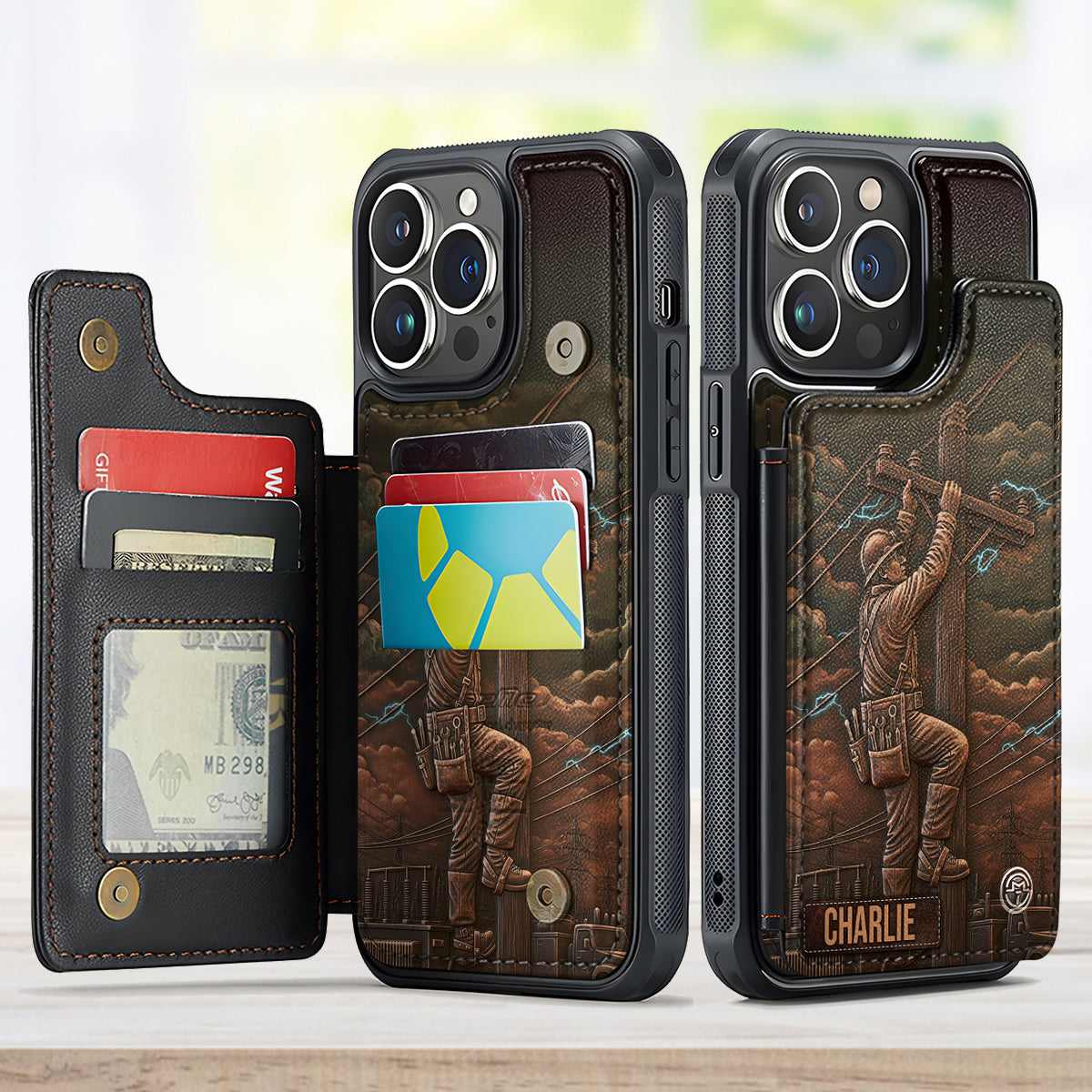 Stärkster Stromleitungsmonteur – Personalisierte Handyhülle mit Stromleitungsmonteur-Motiv und Vollbilddruck