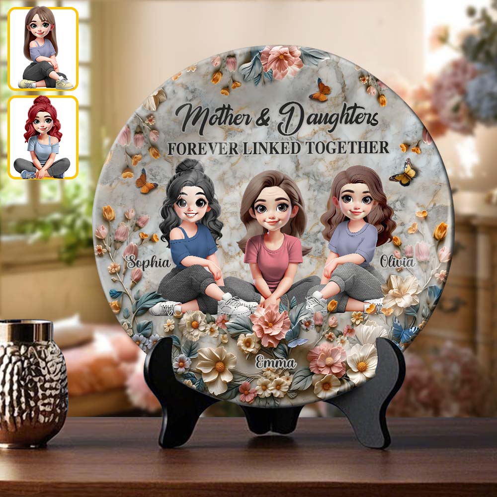 Mother & Daughter Forever Linked Together - Personalized Mother Ceramic Round Plate