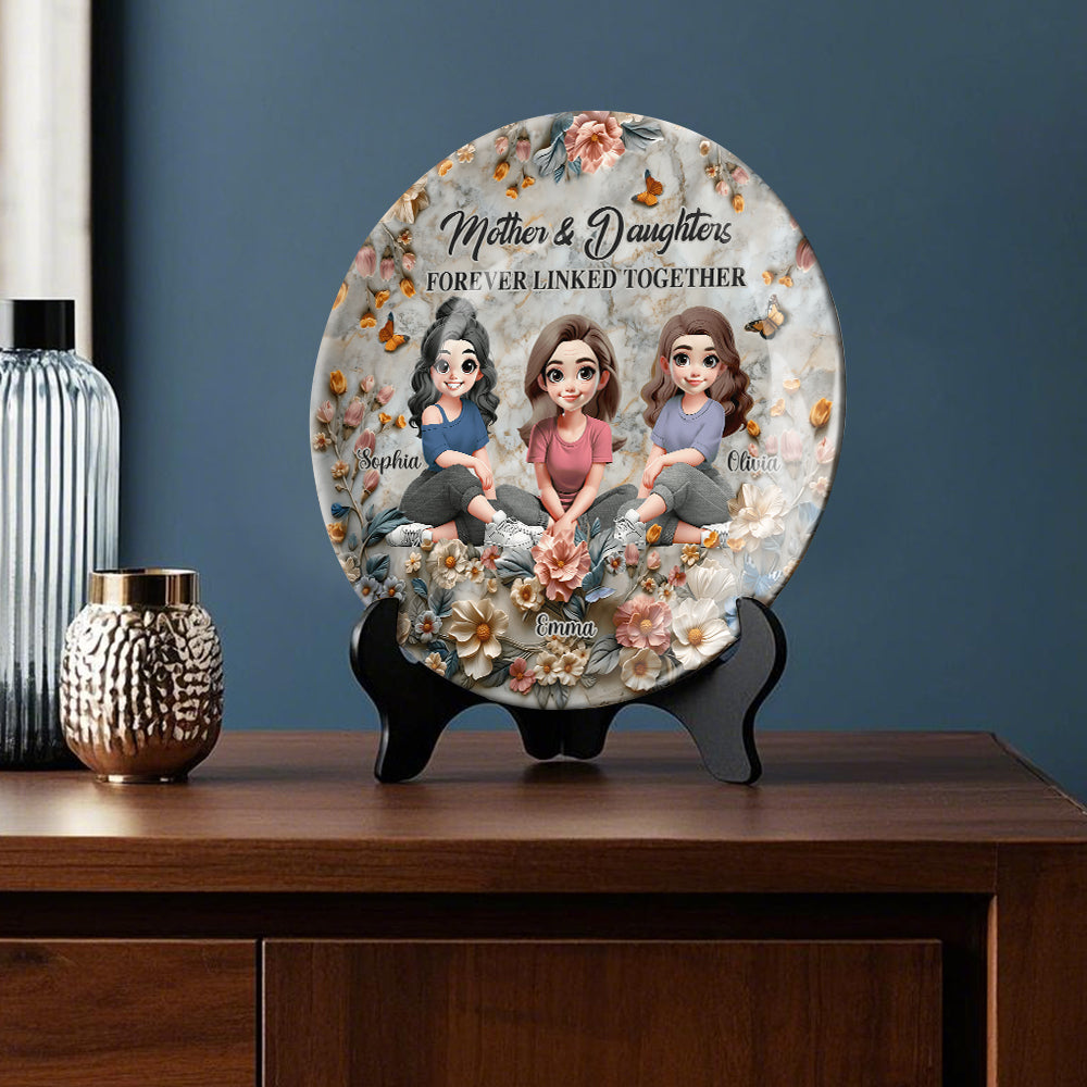 Mother & Daughter Forever Linked Together - Personalized Mother Ceramic Round Plate