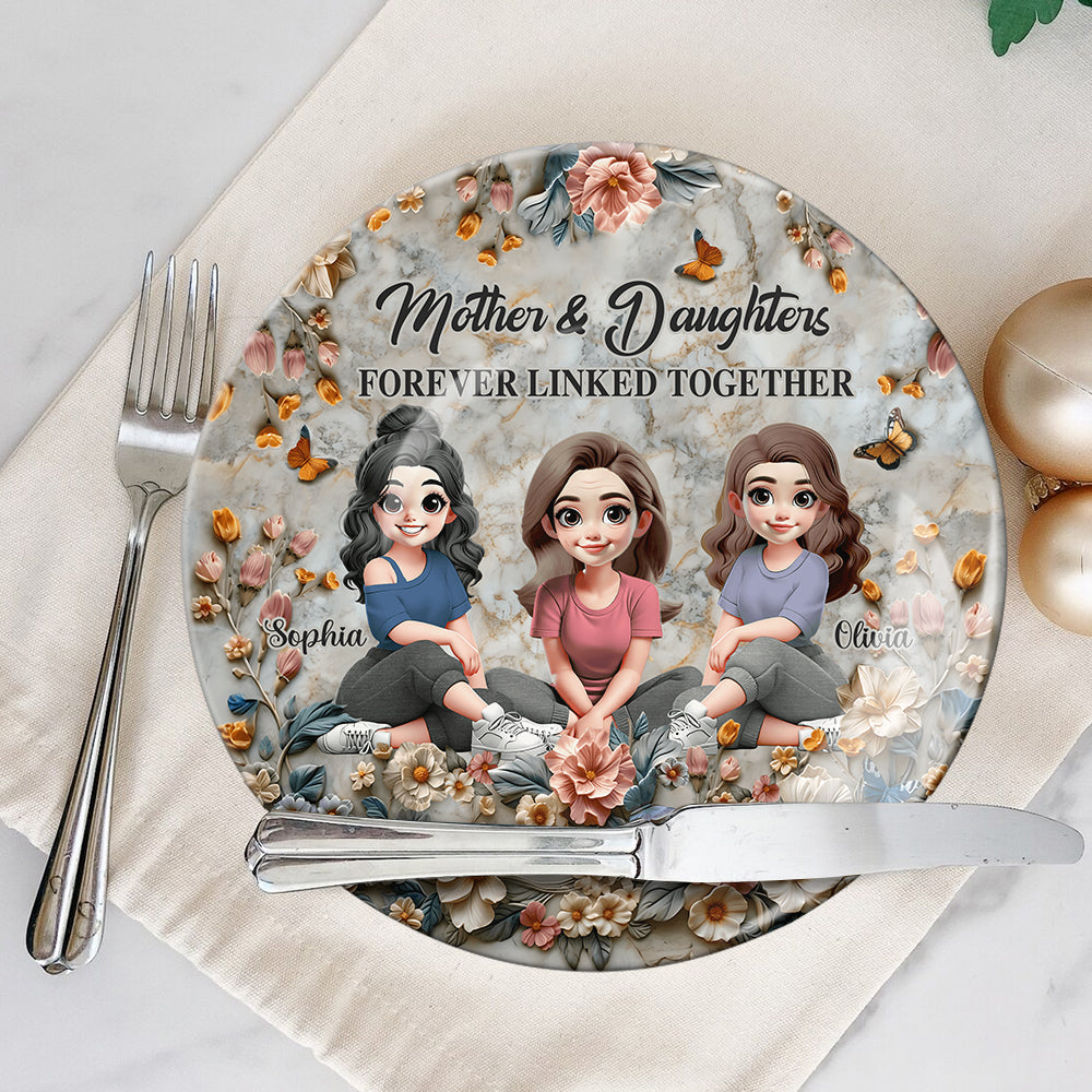 Mother & Daughter Forever Linked Together - Personalized Mother Ceramic Round Plate