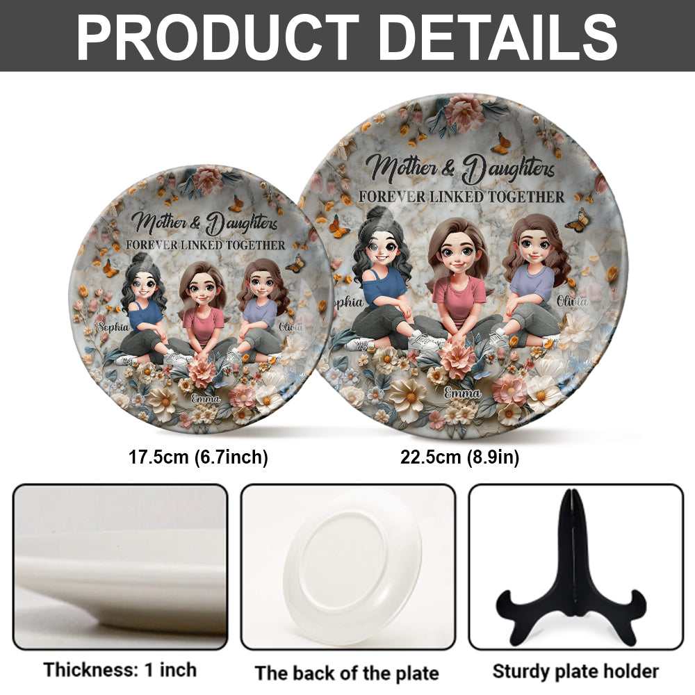 Mother & Daughter Forever Linked Together - Personalized Mother Ceramic Round Plate
