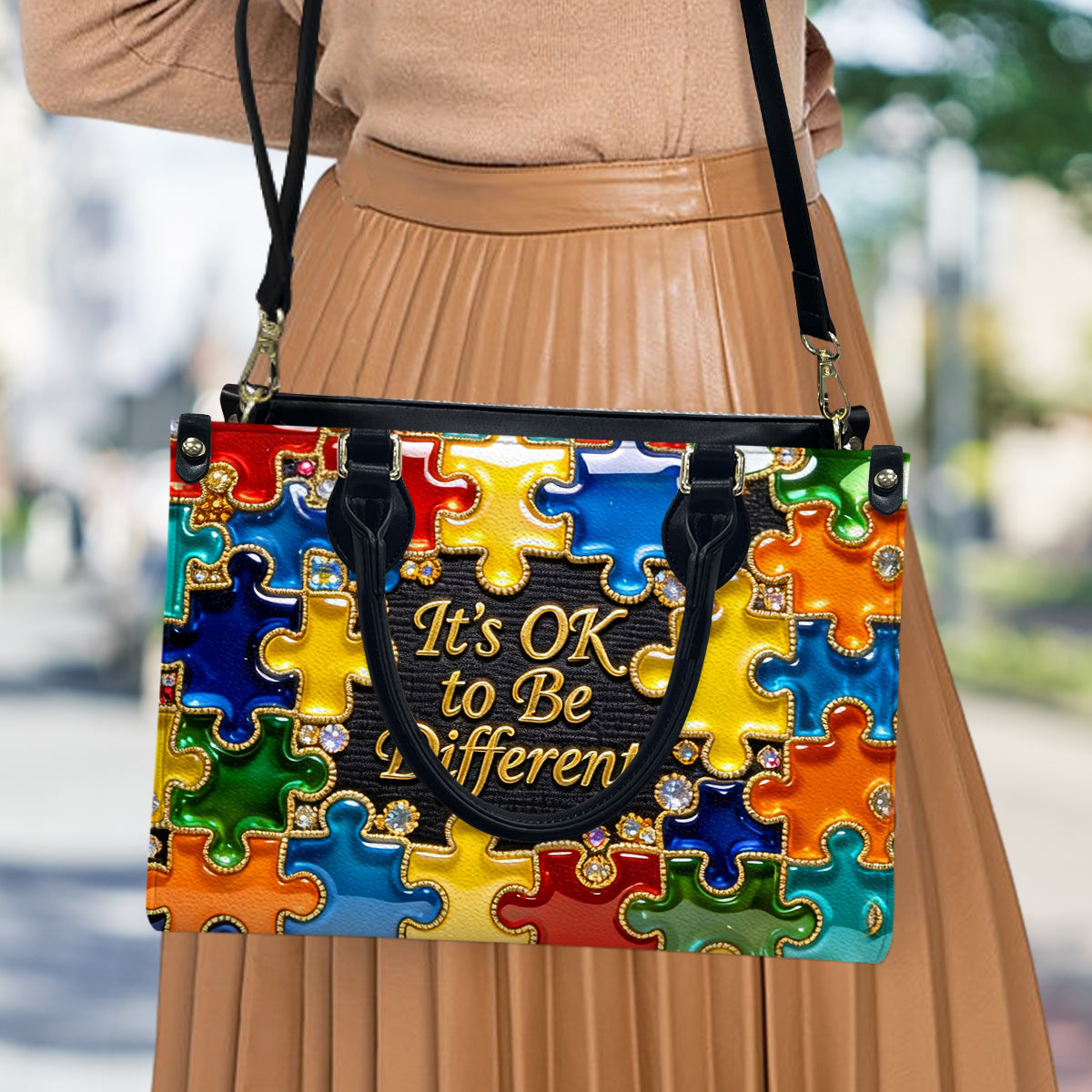 It's Ok To Be Different - Personalized Autism Awareness Leather Handbag