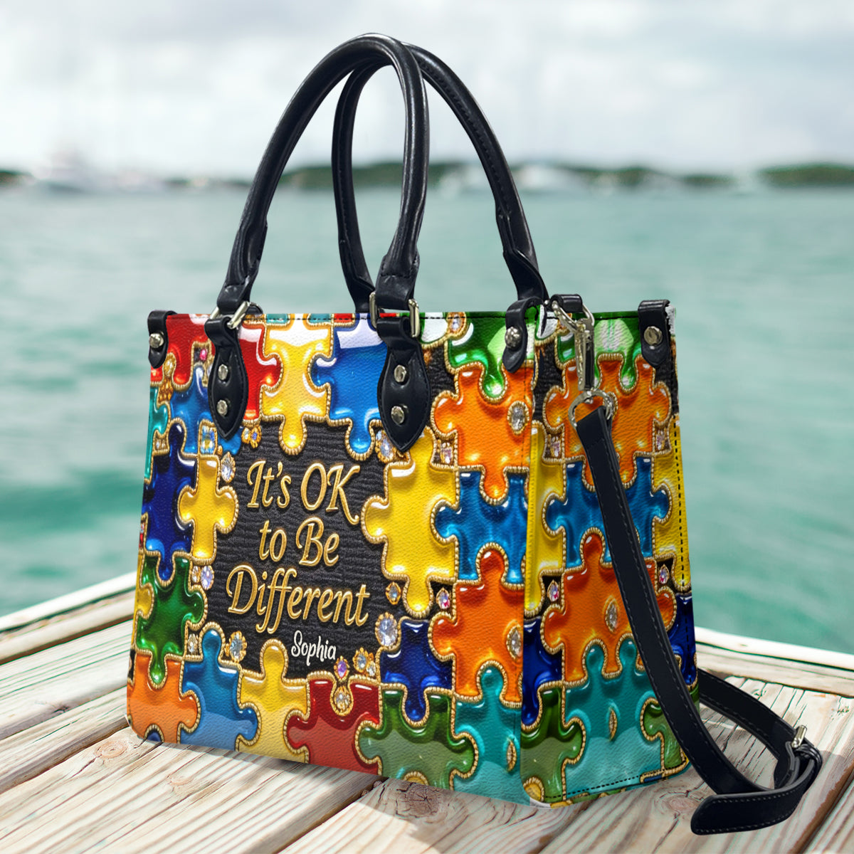 It's Ok To Be Different - Personalized Autism Awareness Leather Handbag