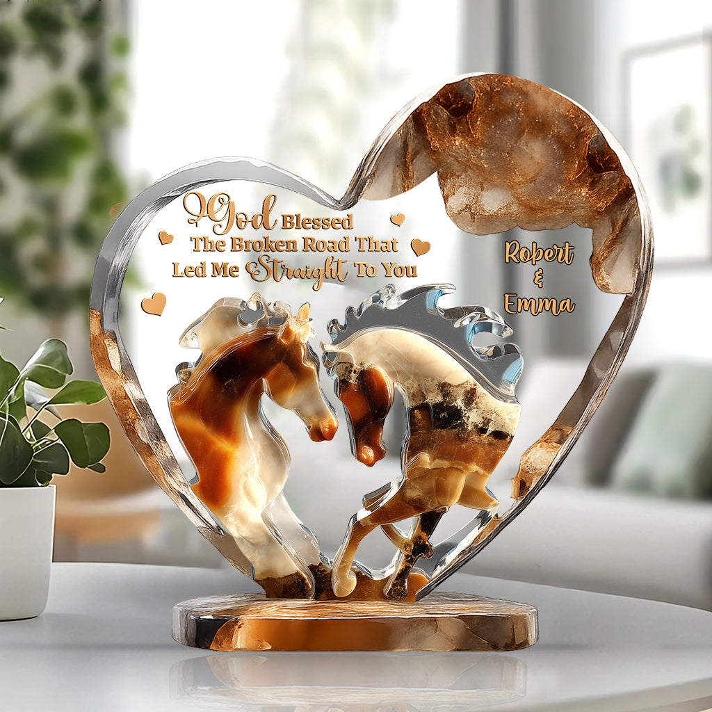 Gott segnete die zerbrochenen Wege – personalisierte Acrylplakette in Pferdeform