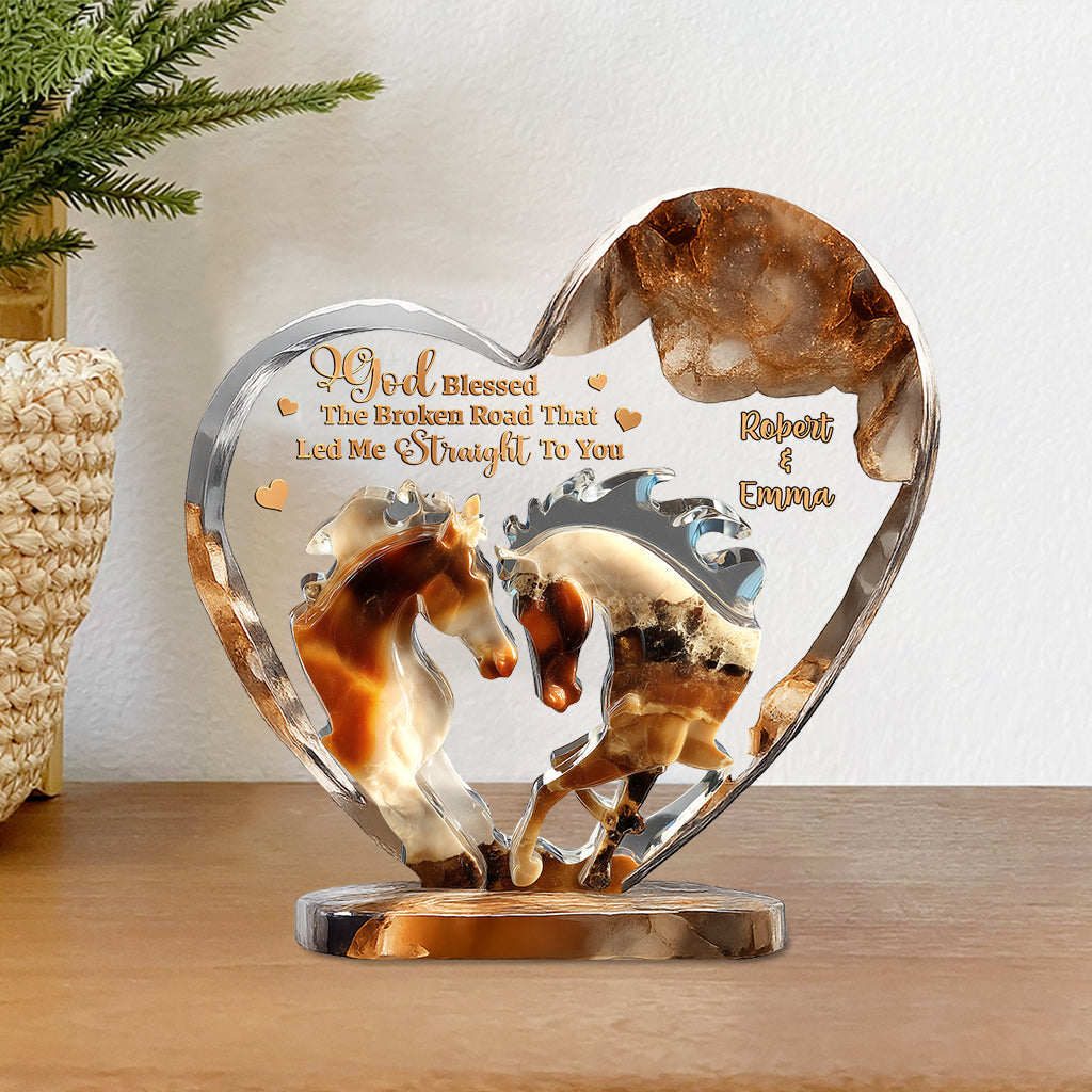 Gott segnete die zerbrochenen Wege – personalisierte Acrylplakette in Pferdeform