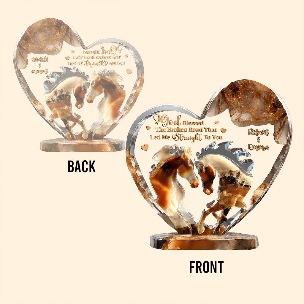 Gott segnete die zerbrochenen Wege – personalisierte Acrylplakette in Pferdeform
