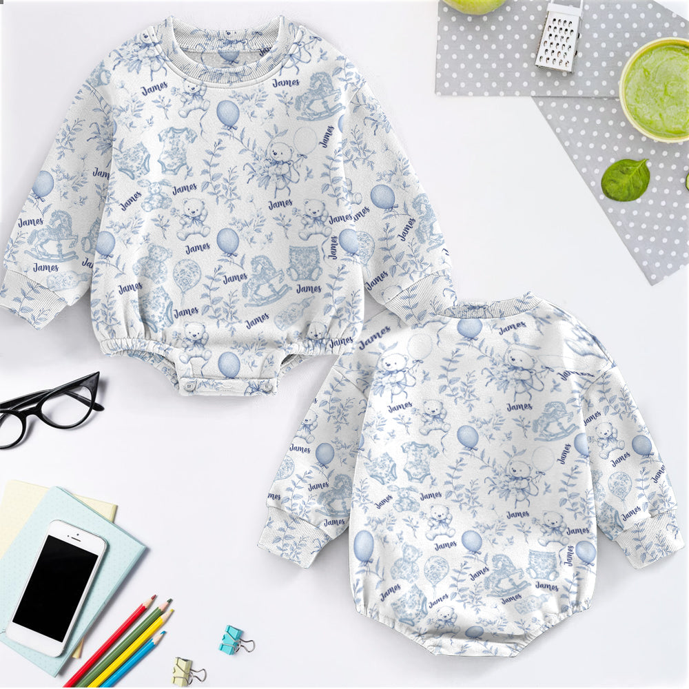 Toil de Jouy Muster für Kinderzimmer - Personalisierter Langarm-Body für Kinder