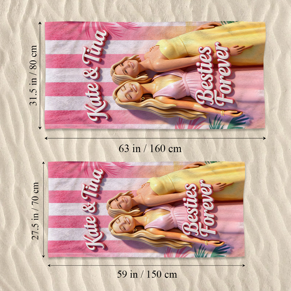 Custom Any Photo - Besties Forever - Personalized Bestie Quick-dry Beach Towel/ Bath Towel