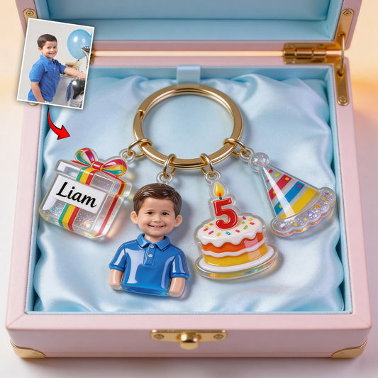 Custom Photo Birthday - Personalized Birthday Keychain With Charms