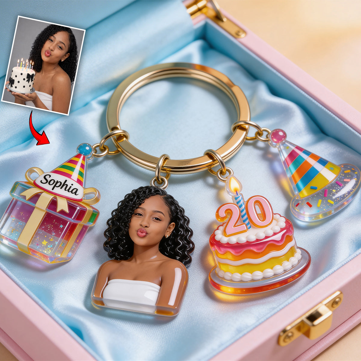 Custom Photo Birthday - Personalized Birthday Keychain With Charms