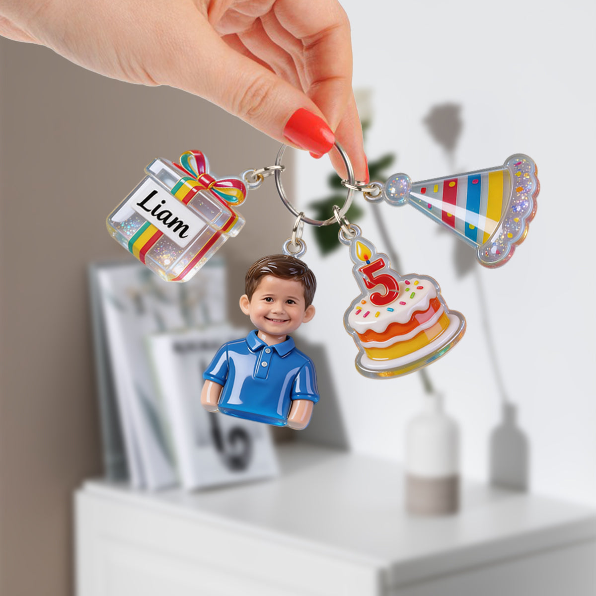 Custom Photo Birthday - Personalized Birthday Keychain With Charms