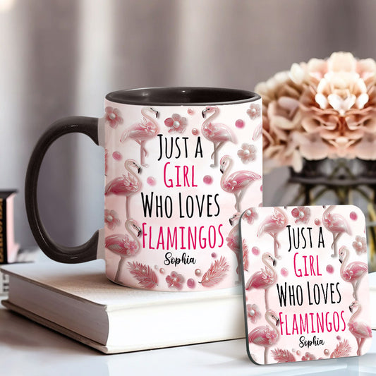 Einfach ein Mädchen, das Flamingos liebt – personalisierte Tasse mit Flamingo-Akzent