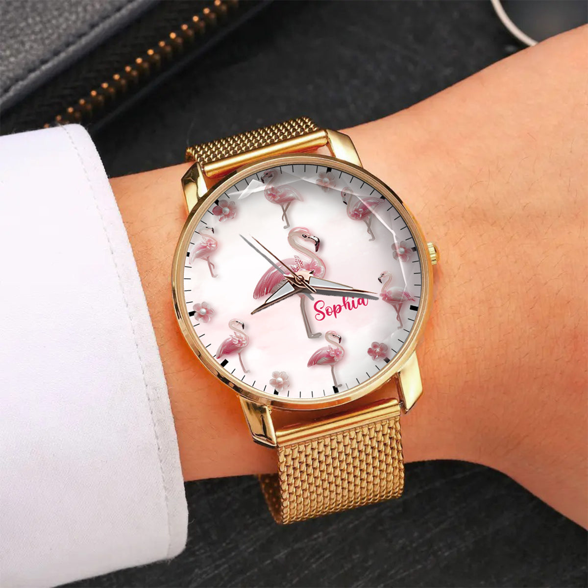 Elegance in Bloom Flamingo – Personalisierte Flamingo-Damenhanduhr 
