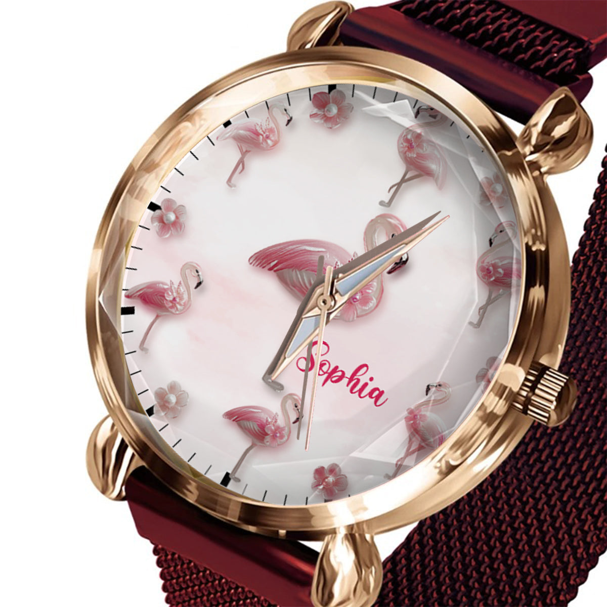 Elegance in Bloom Flamingo – Personalisierte Flamingo-Damenhanduhr 