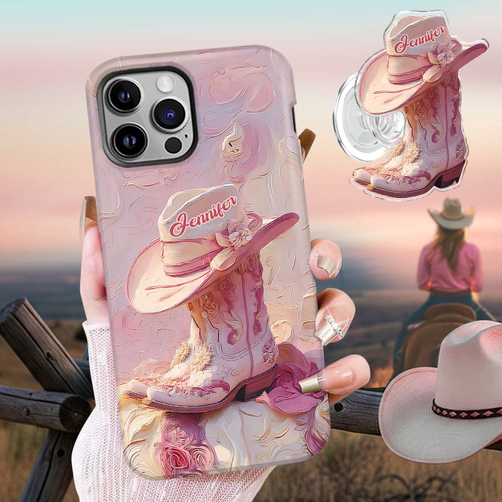 Pink Cowgirl - Personalized Cowgirl Full Print Phone Case & Phone Grip