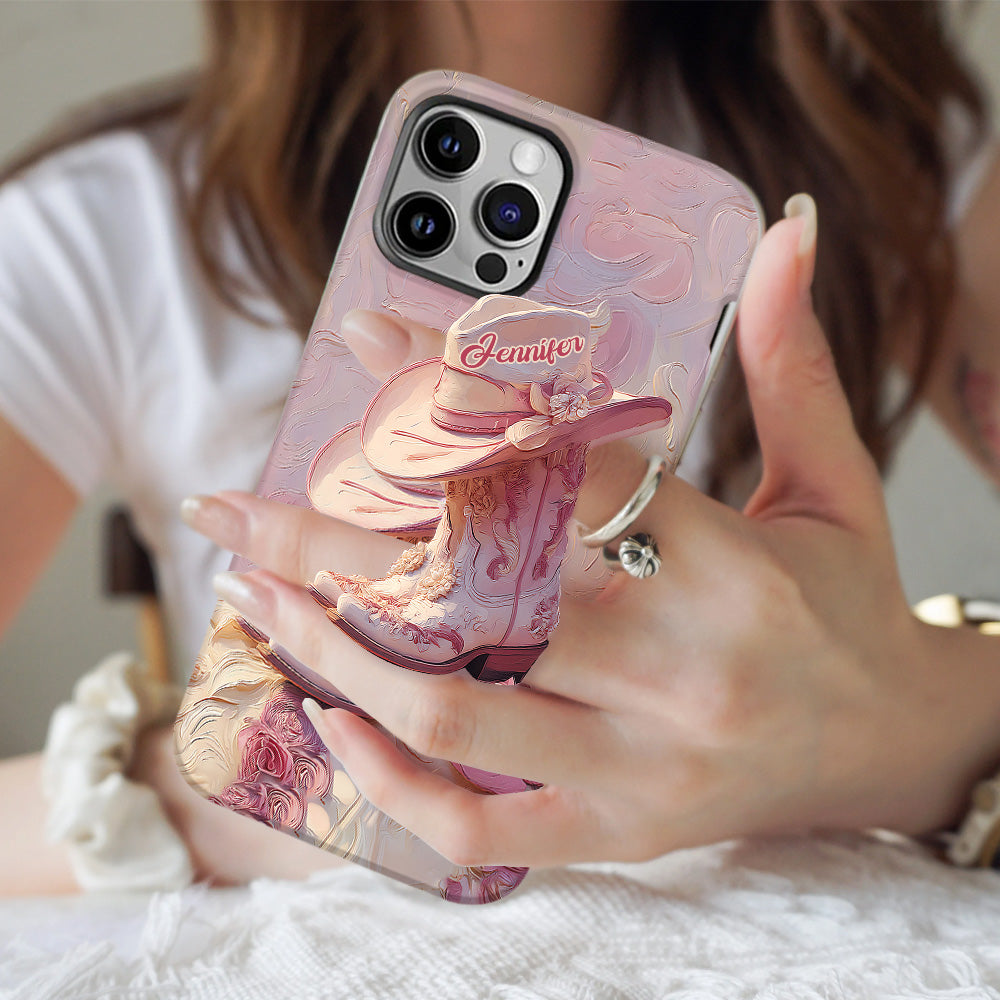 Pink Cowgirl - Personalized Cowgirl Full Print Phone Case & Phone Grip