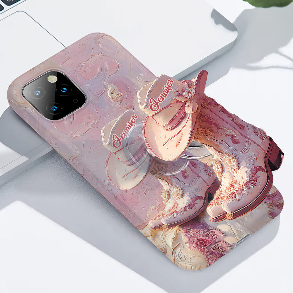 Pink Cowgirl - Personalized Cowgirl Full Print Phone Case & Phone Grip