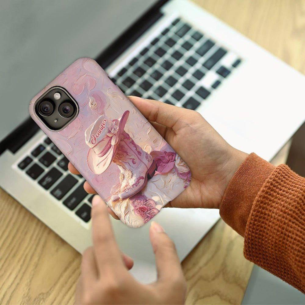 Pink Cowgirl - Personalized Cowgirl Full Print Phone Case & Phone Grip