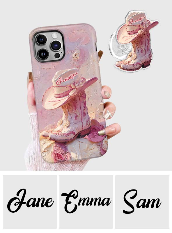 Pink Cowgirl - Personalized Cowgirl Full Print Phone Case & Phone Grip