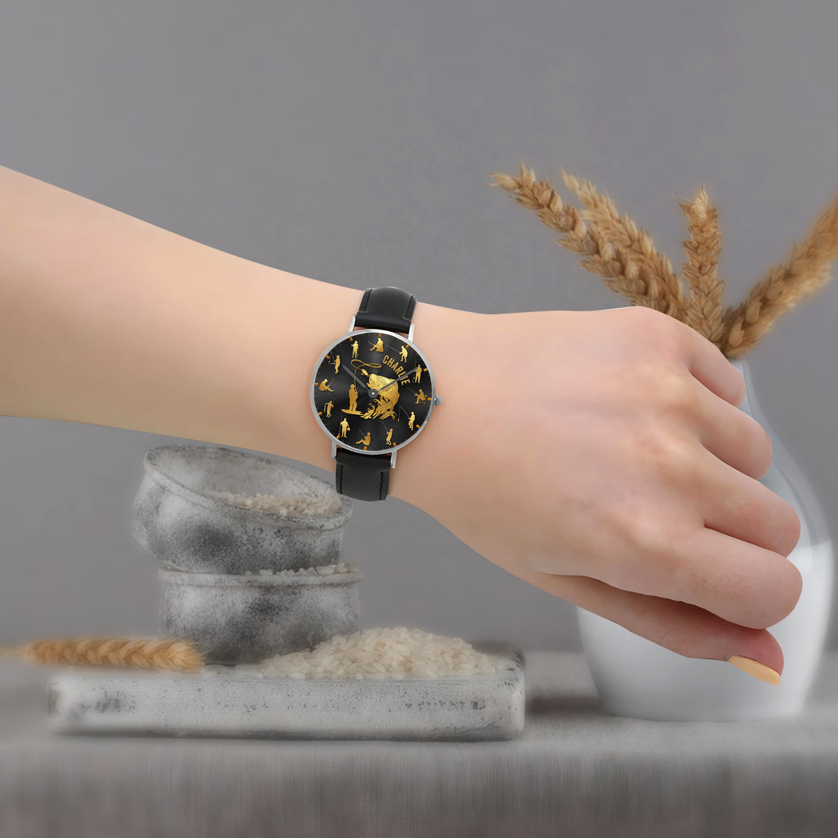 Angler-Silhouette – Personalisierte Angler-Handuhr