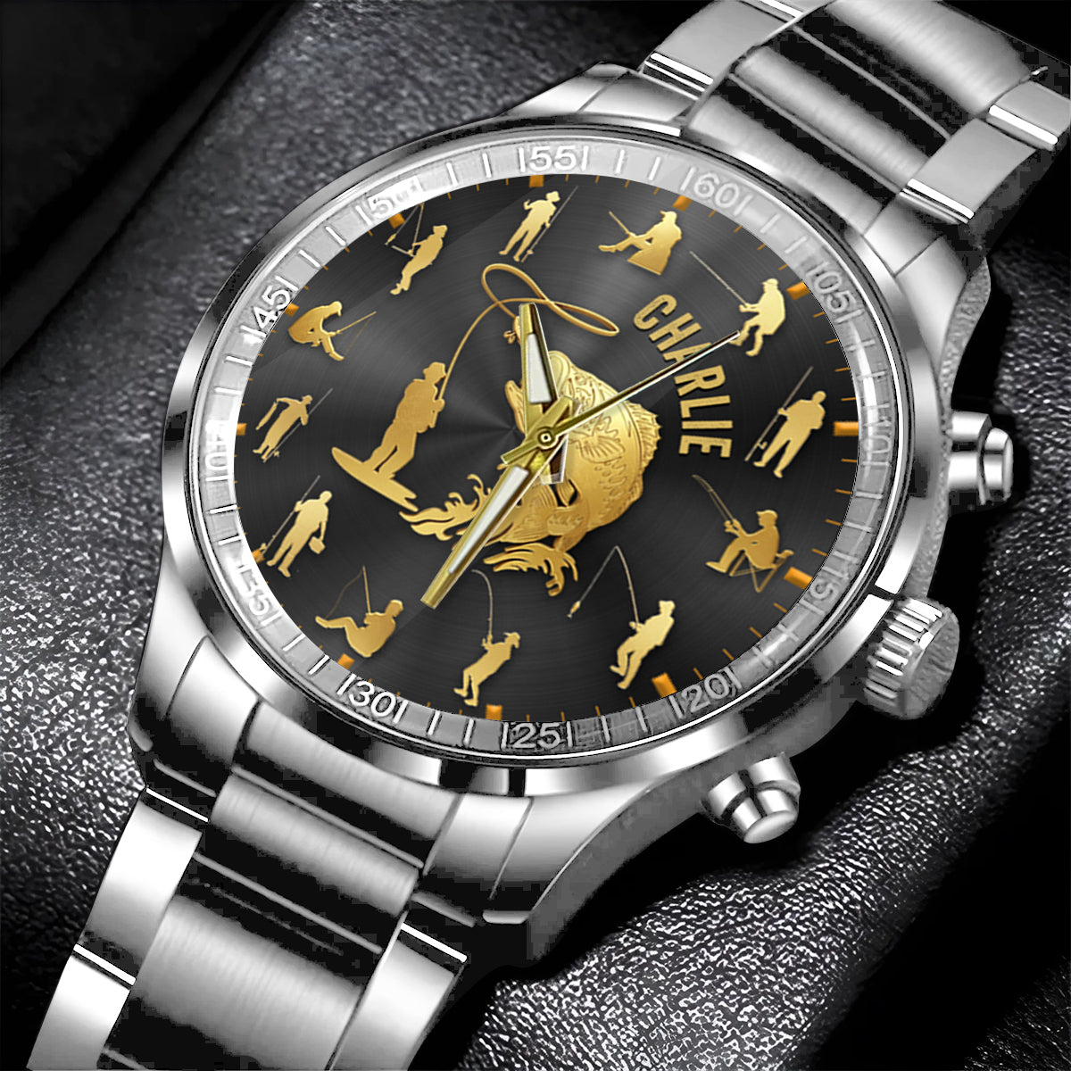 Angler-Silhouette – Personalisierte Angler-Handuhr