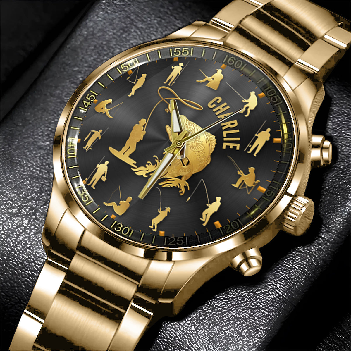 Angler-Silhouette – Personalisierte Angler-Handuhr