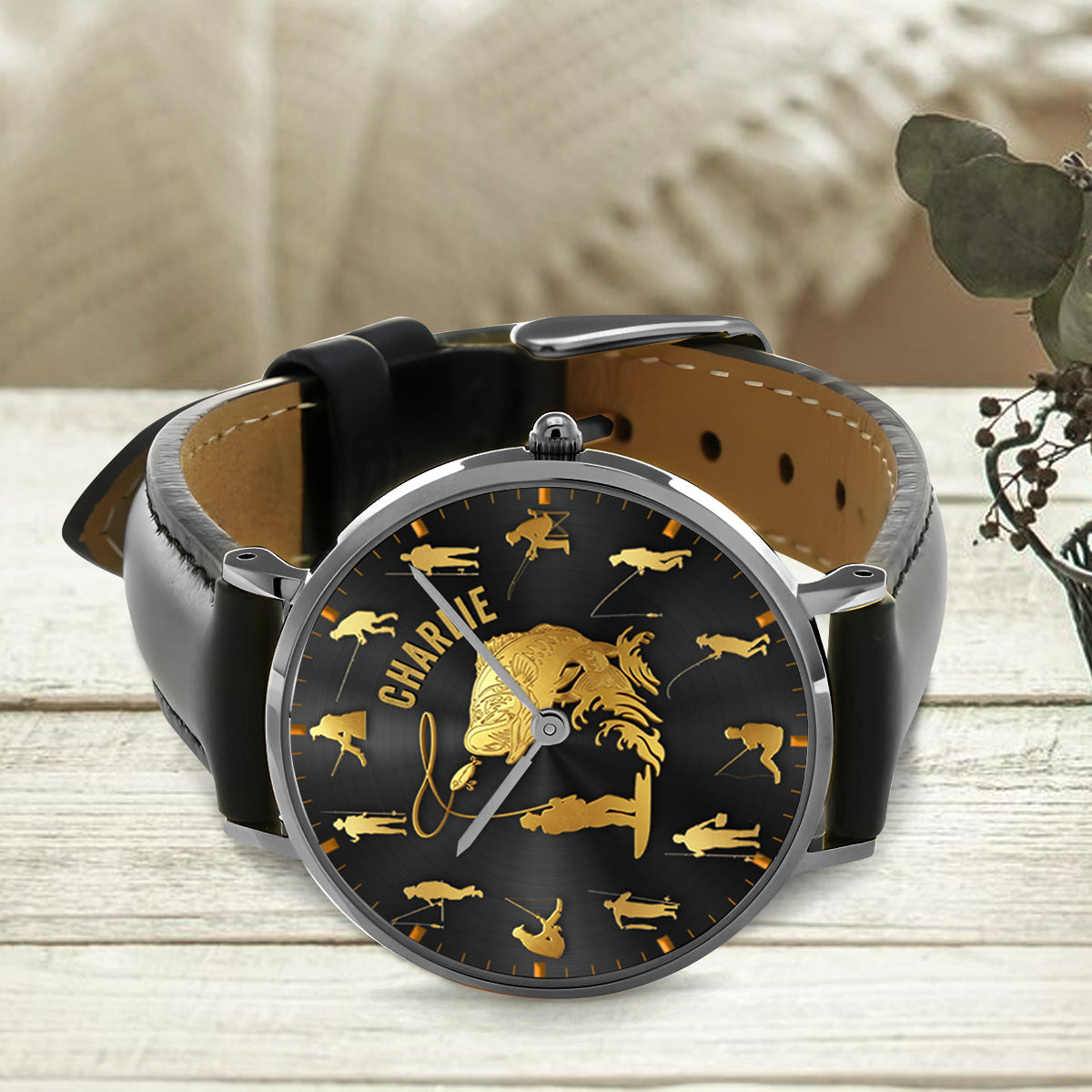 Angler-Silhouette – Personalisierte Angler-Handuhr