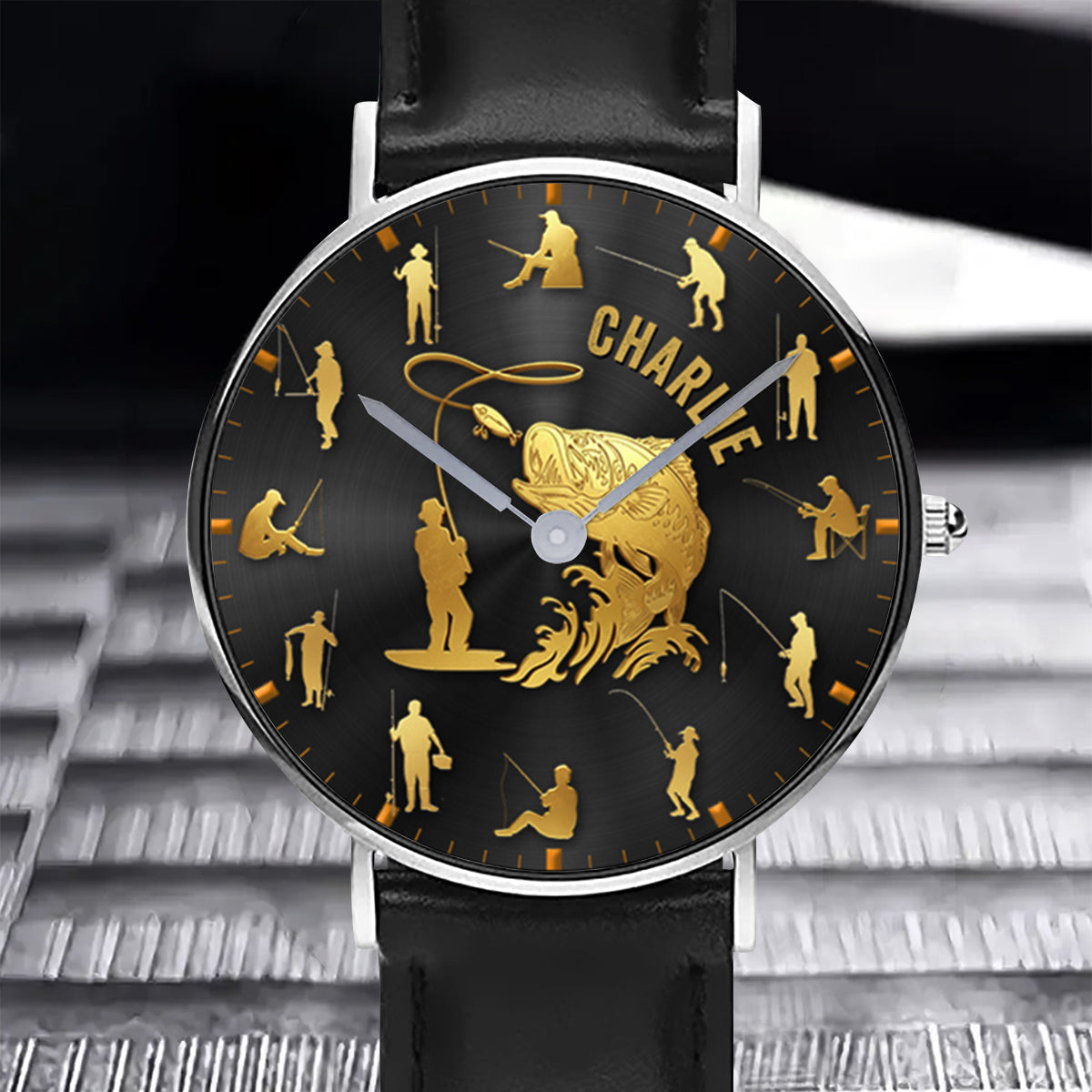 Angler-Silhouette – Personalisierte Angler-Handuhr