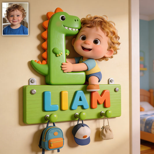 Dinosaurier Alphabet Buchstabe & Foto - Personalisierter Kinder Wandhaken