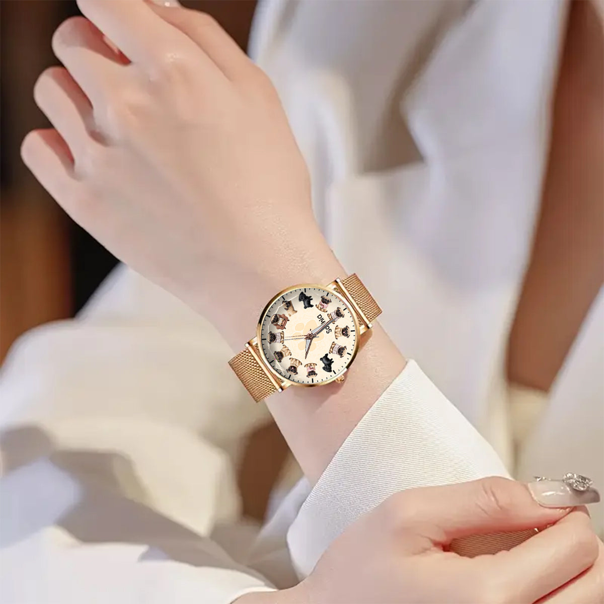 Das Leben ist schöner mit meinen Hunden – personalisierte Damen-Handuhr mit Hundemotiv 