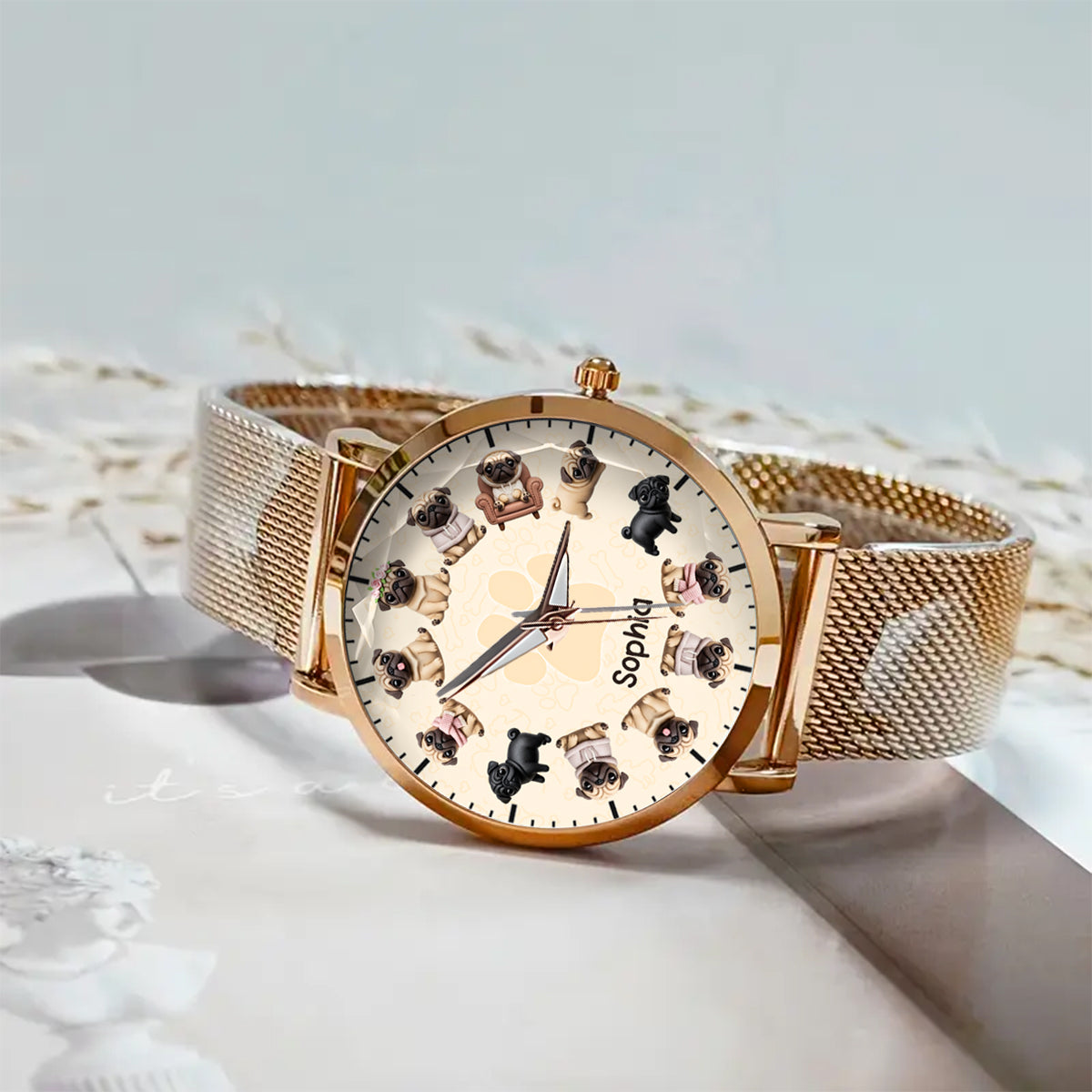 Das Leben ist schöner mit meinen Hunden – personalisierte Damen-Handuhr mit Hundemotiv 