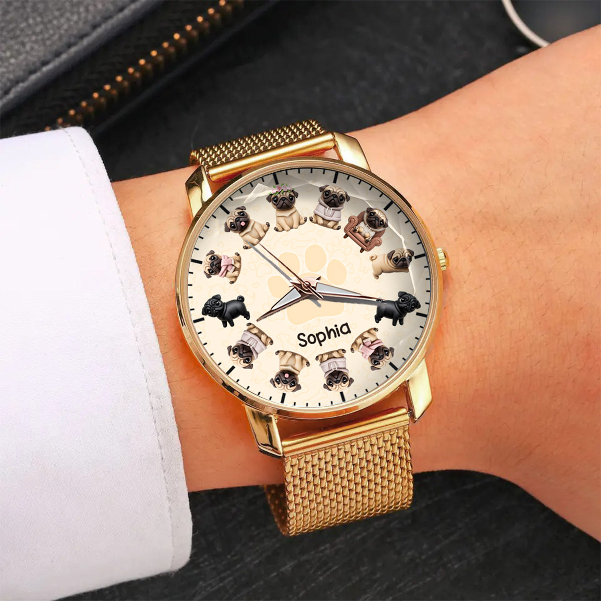Das Leben ist schöner mit meinen Hunden – personalisierte Damen-Handuhr mit Hundemotiv 