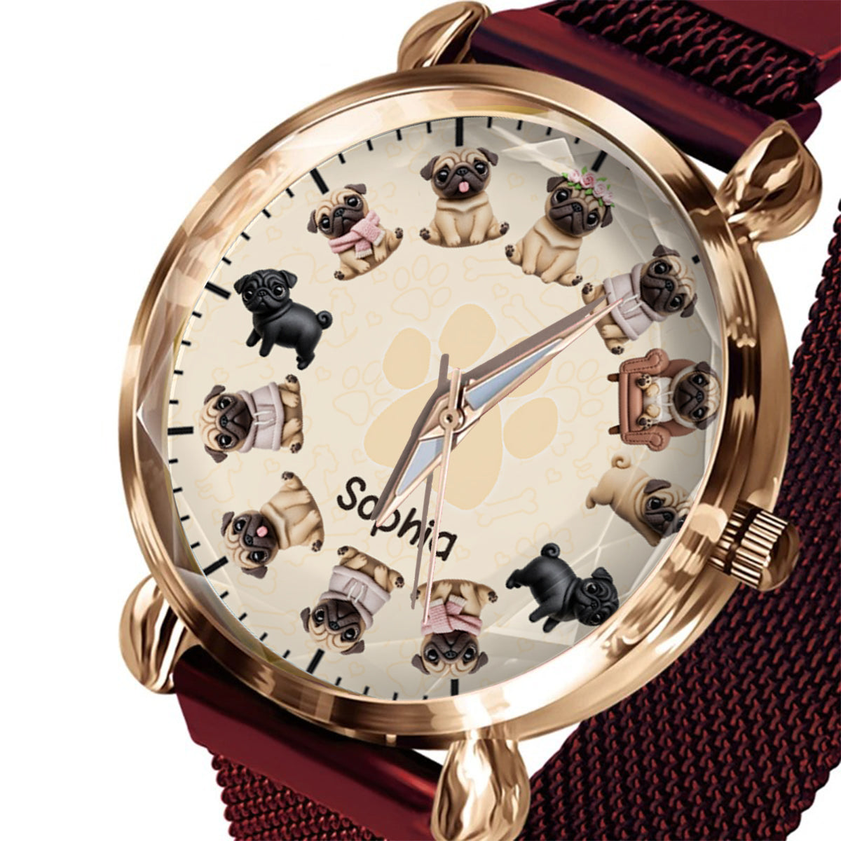 Das Leben ist schöner mit meinen Hunden – personalisierte Damen-Handuhr mit Hundemotiv 