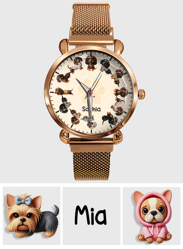 Das Leben ist schöner mit meinen Hunden – personalisierte Damen-Handuhr mit Hundemotiv 