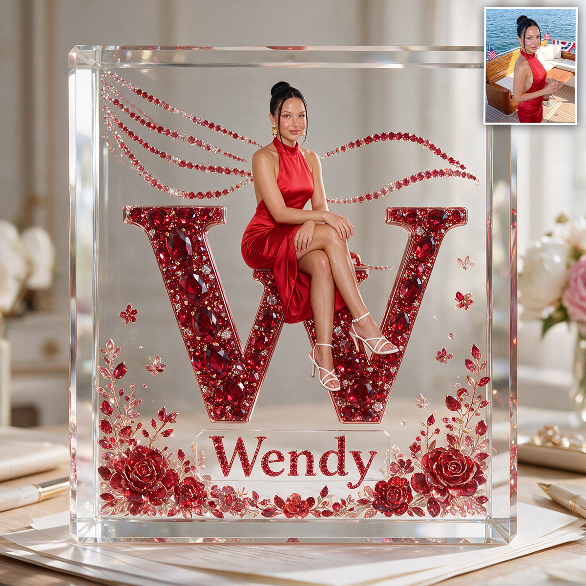Any Photo Monogram Paperweight Alphabet Decor - Gift For Her, For Mother, For Friends - Personalized Colleague 2-Side Printed Acrylic Plaque