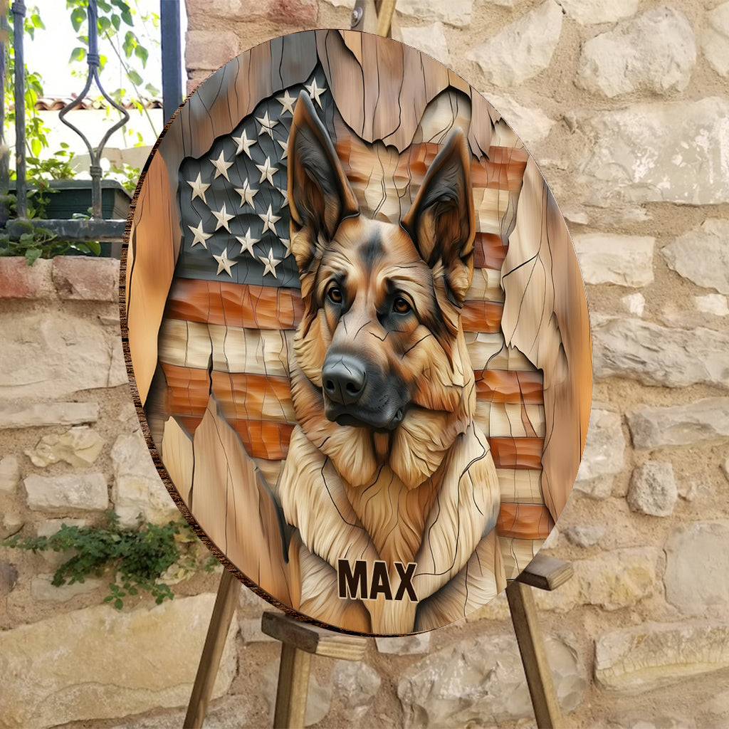 Der Starke – Personalisiertes rundes Holzschild mit Hundemotiv