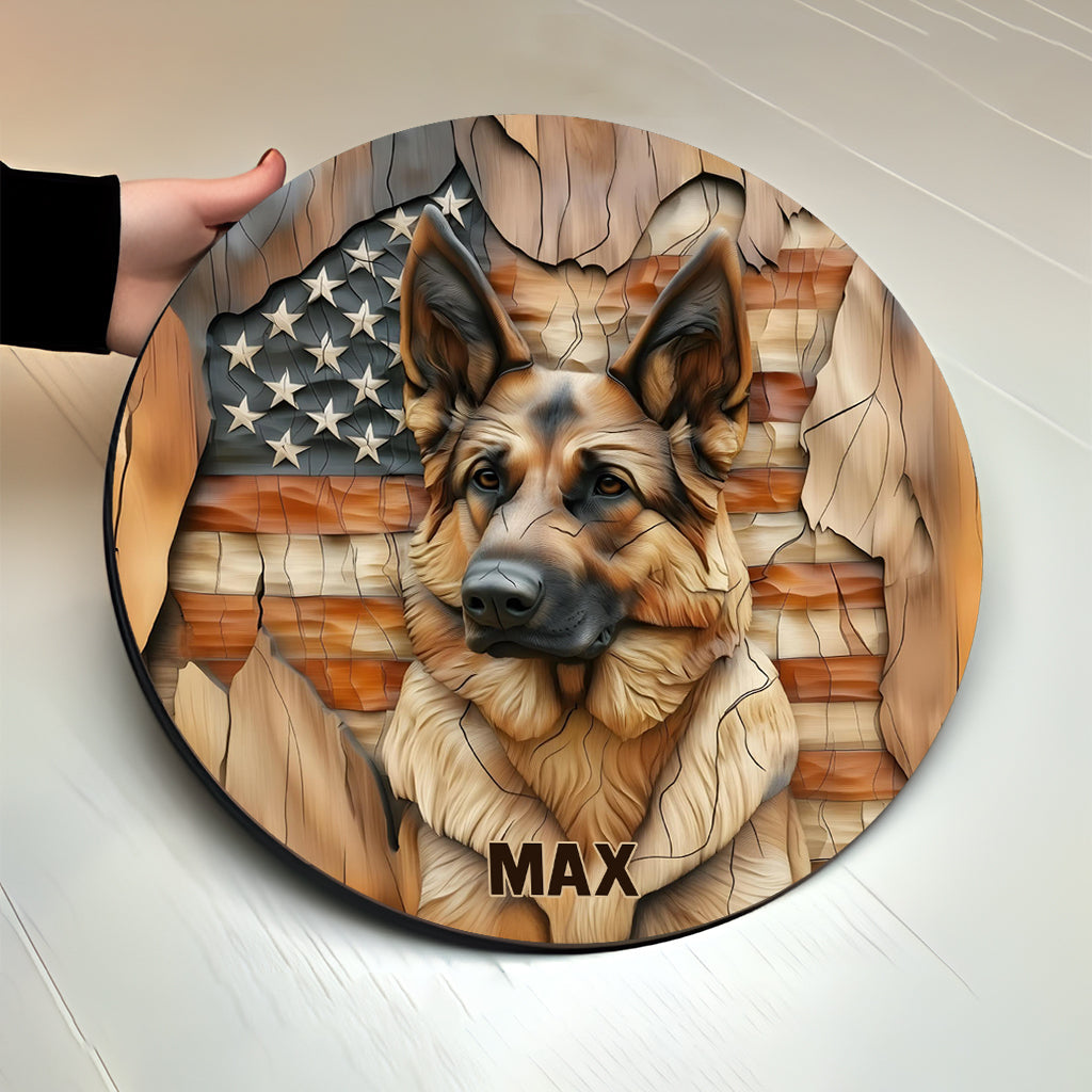 Der Starke – Personalisiertes rundes Holzschild mit Hundemotiv