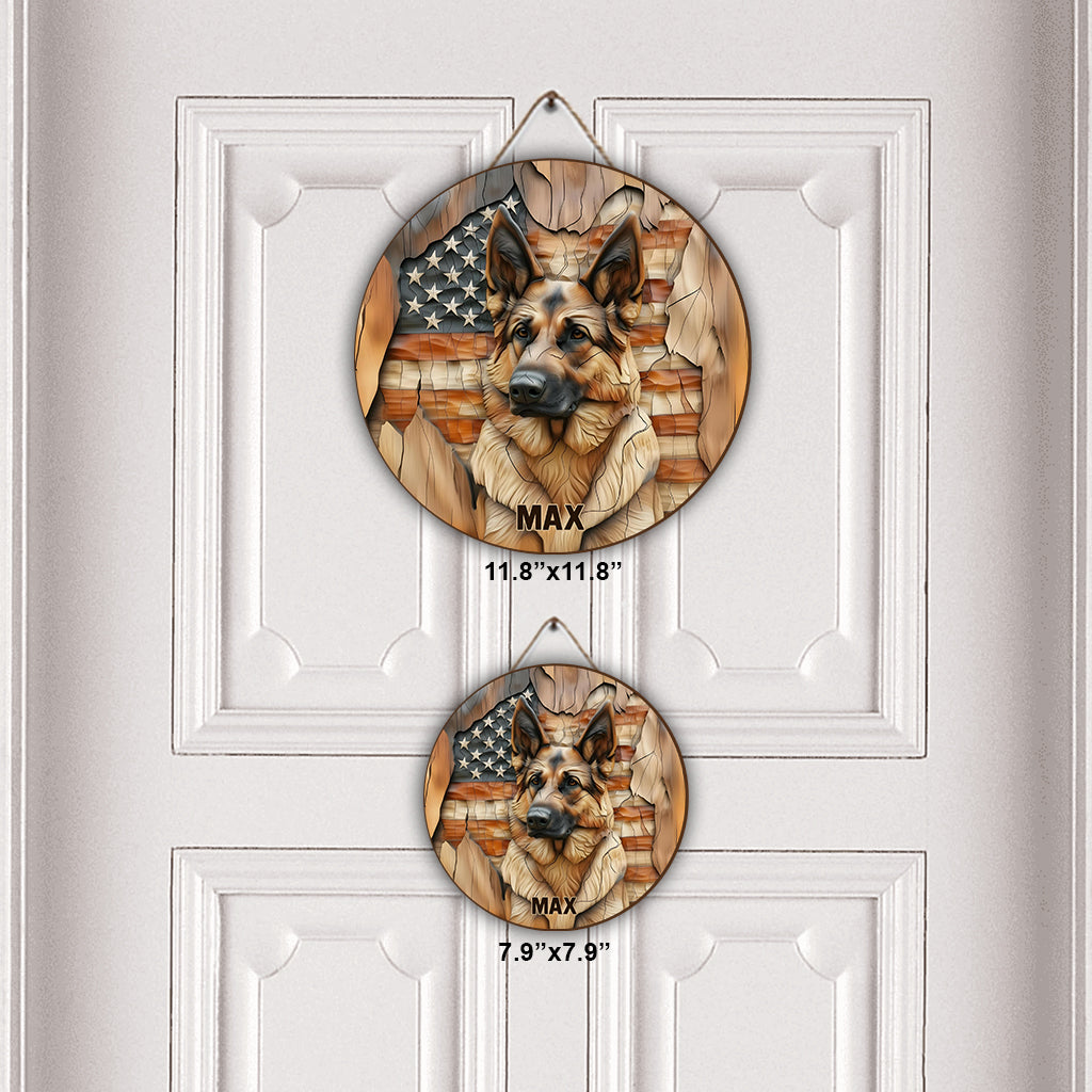 Der Starke – Personalisiertes rundes Holzschild mit Hundemotiv