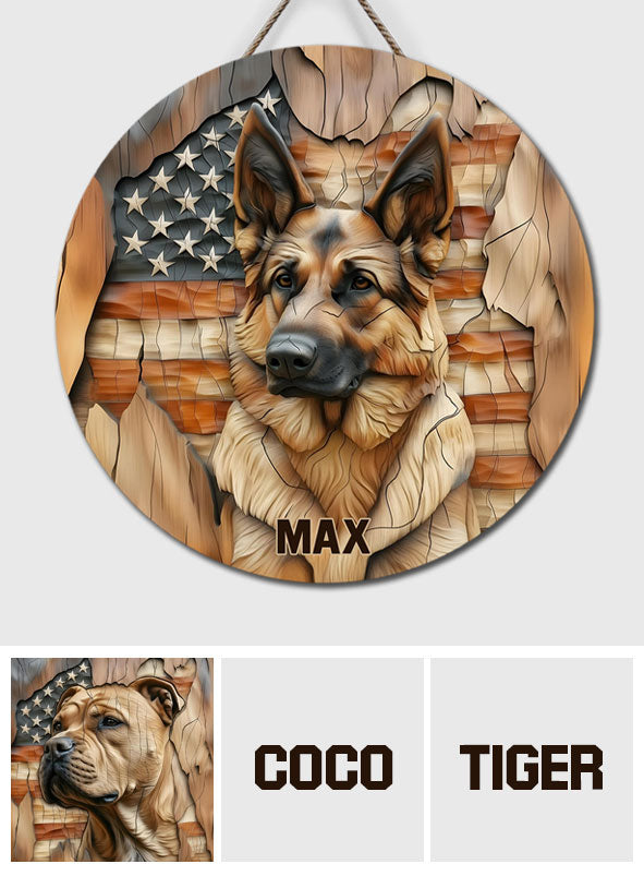 Der Starke – Personalisiertes rundes Holzschild mit Hundemotiv