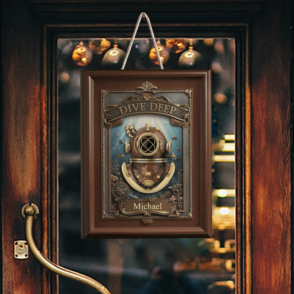 Tauchbegeistert? Tauche tief! - Personalisiertes, individuell geformtes Holzschild zum Thema Tauchen