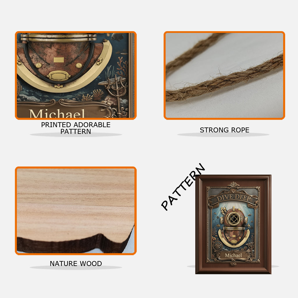 Tauchbegeistert? Tauche tief! - Personalisiertes, individuell geformtes Holzschild zum Thema Tauchen