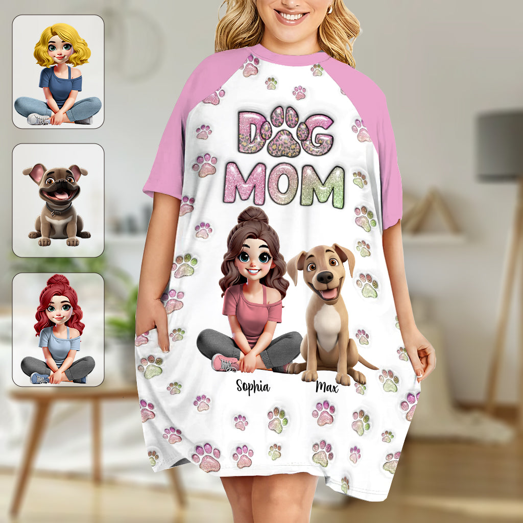Hundemama - Personalisiertes Hunde-Schlaf-T-Shirt-Kleid