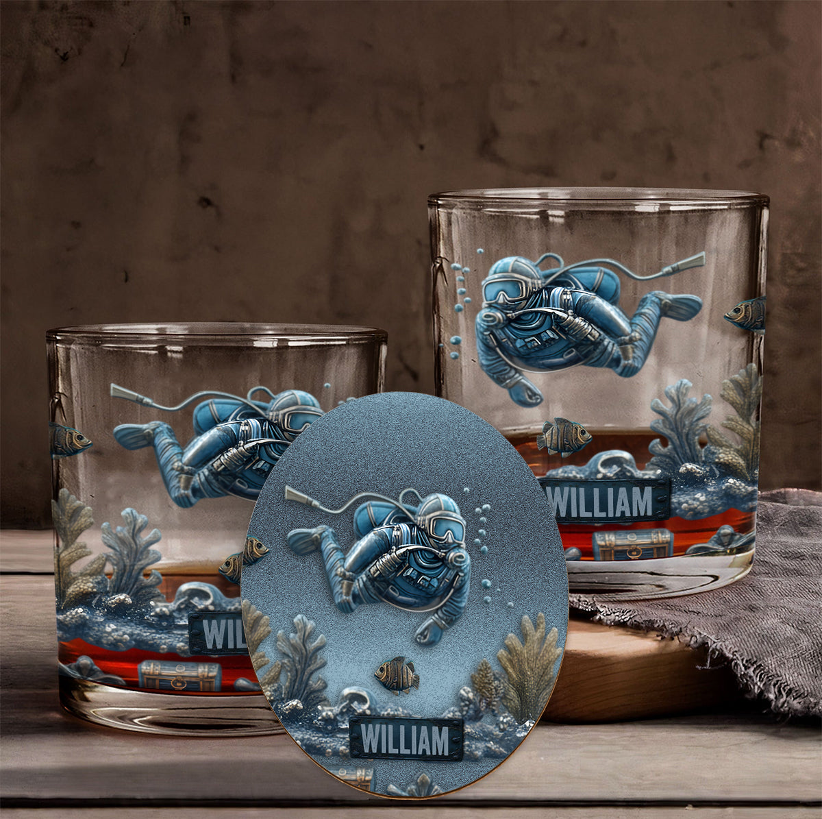 Ocean's Deep – Personalisiertes Whiskyglas für Taucher