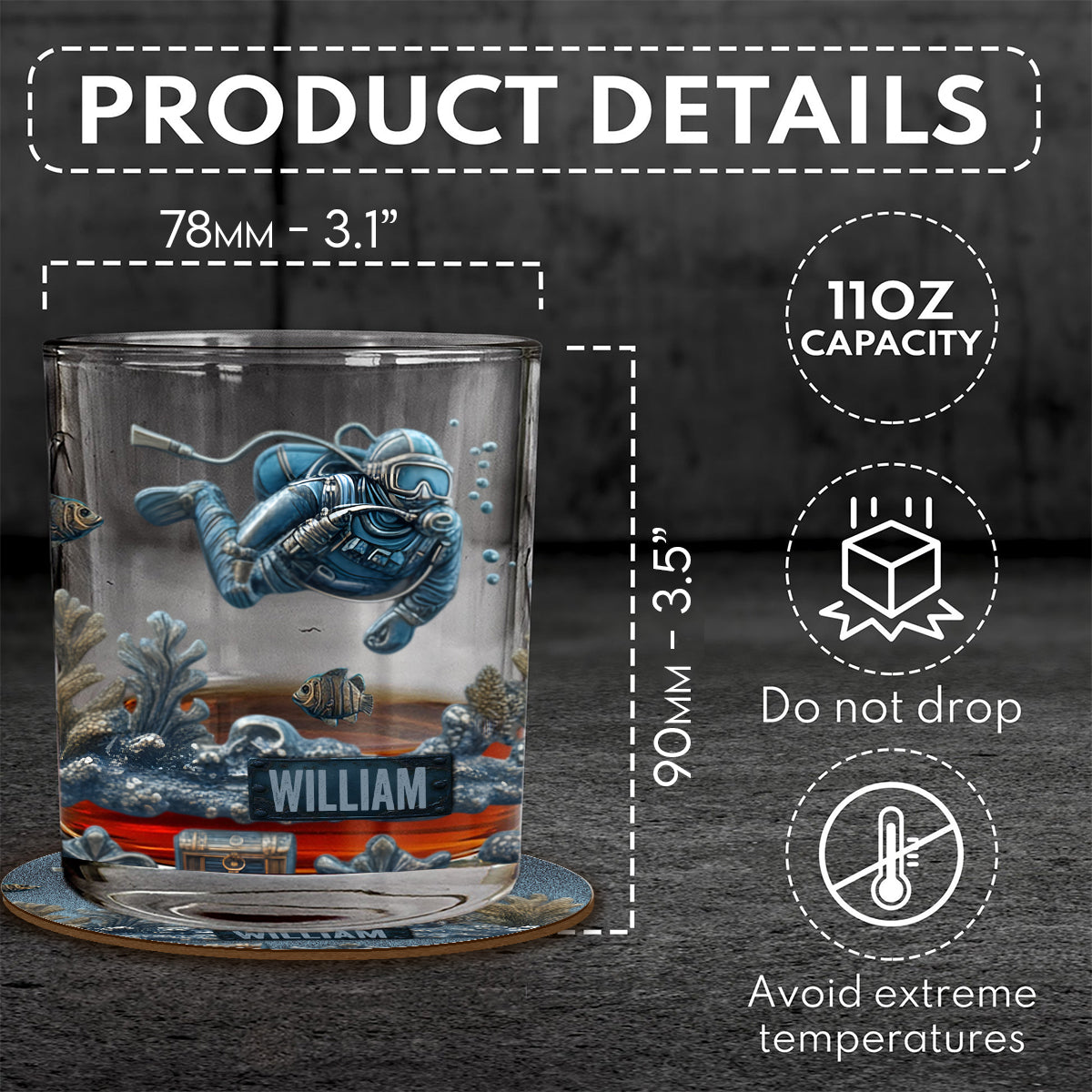 Ocean's Deep – Personalisiertes Whiskyglas für Taucher