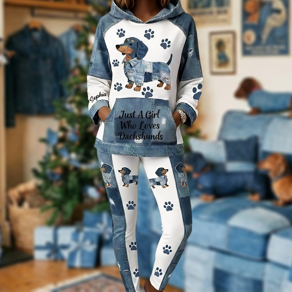 Einfach ein Mädchen, das Dackel liebt – Personalisierter Dackel-Hoodie und Leggings