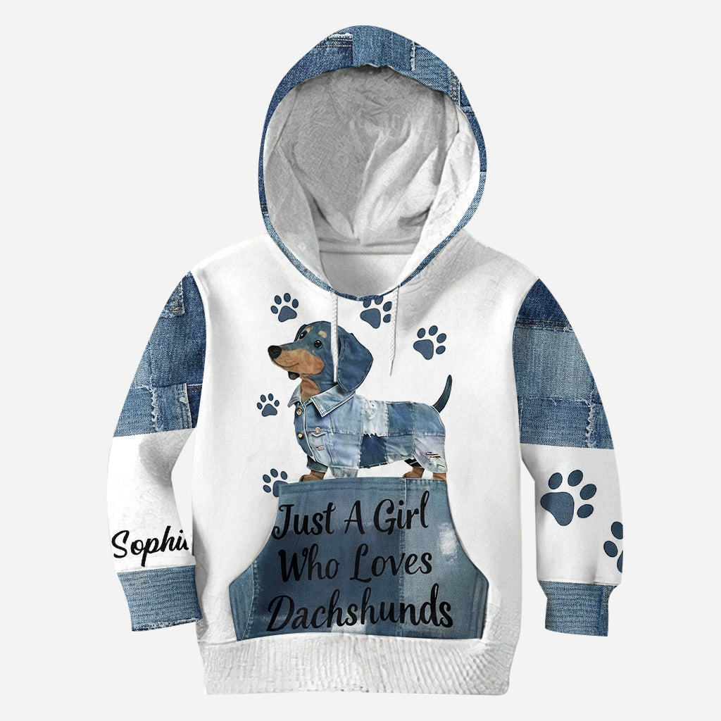 Einfach ein Mädchen, das Dackel liebt – Personalisierter Dackel-Hoodie und Leggings