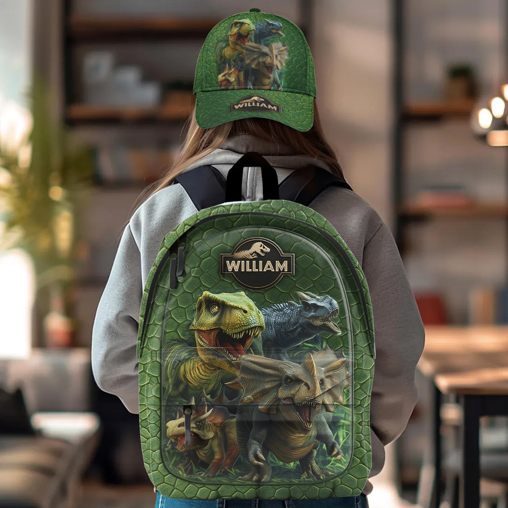 Dinosaurierwelt – Personalisierte Kinder-Klassiker-Kappe & Rucksack